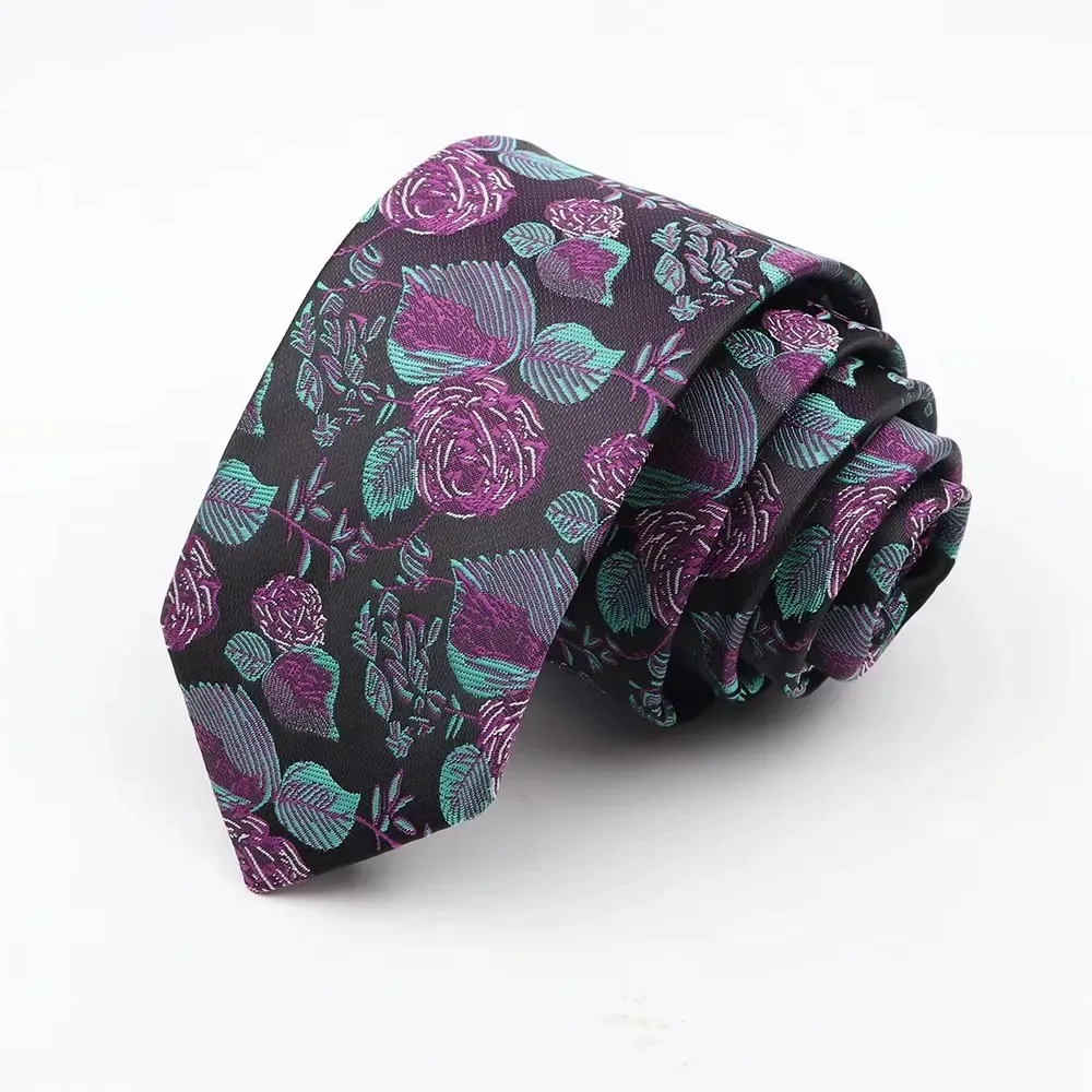 Man's 6cm Casual Floral Polyester Tie Red Blue Green Flower Pattern Jacquard Necktie Business Suit Accessory Wedding Party Gifts