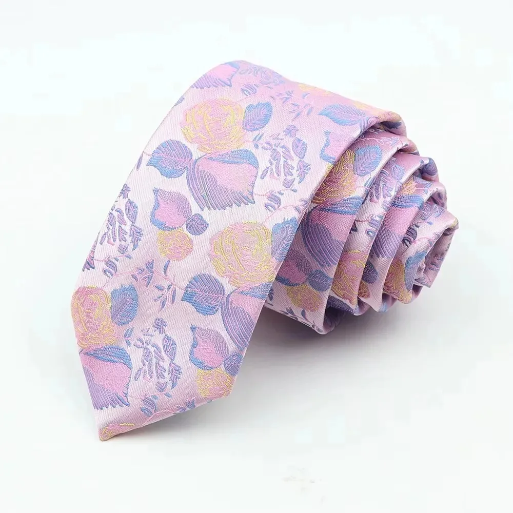 Man's 6cm Casual Floral Polyester Tie Red Blue Green Flower Pattern Jacquard Necktie Business Suit Accessory Wedding Party Gifts