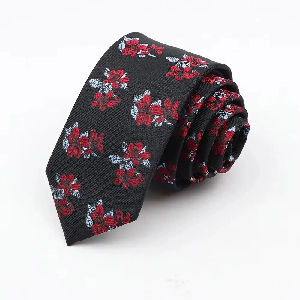 Man's 6cm Casual Floral Polyester Tie Red Blue Green Flower Pattern Jacquard Necktie Business Suit Accessory Wedding Party Gifts