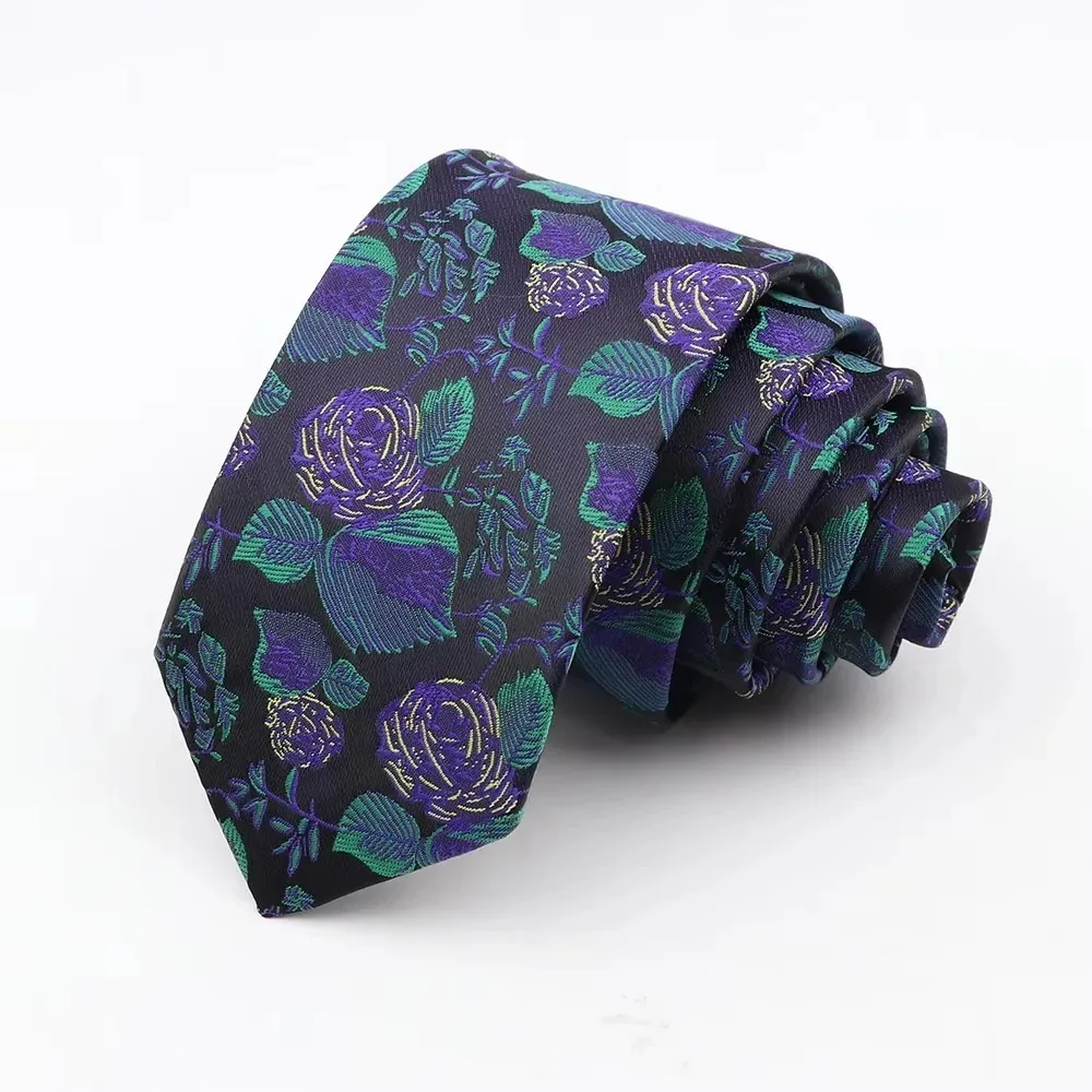 Man's 6cm Casual Floral Polyester Tie Red Blue Green Flower Pattern Jacquard Necktie Business Suit Accessory Wedding Party Gifts