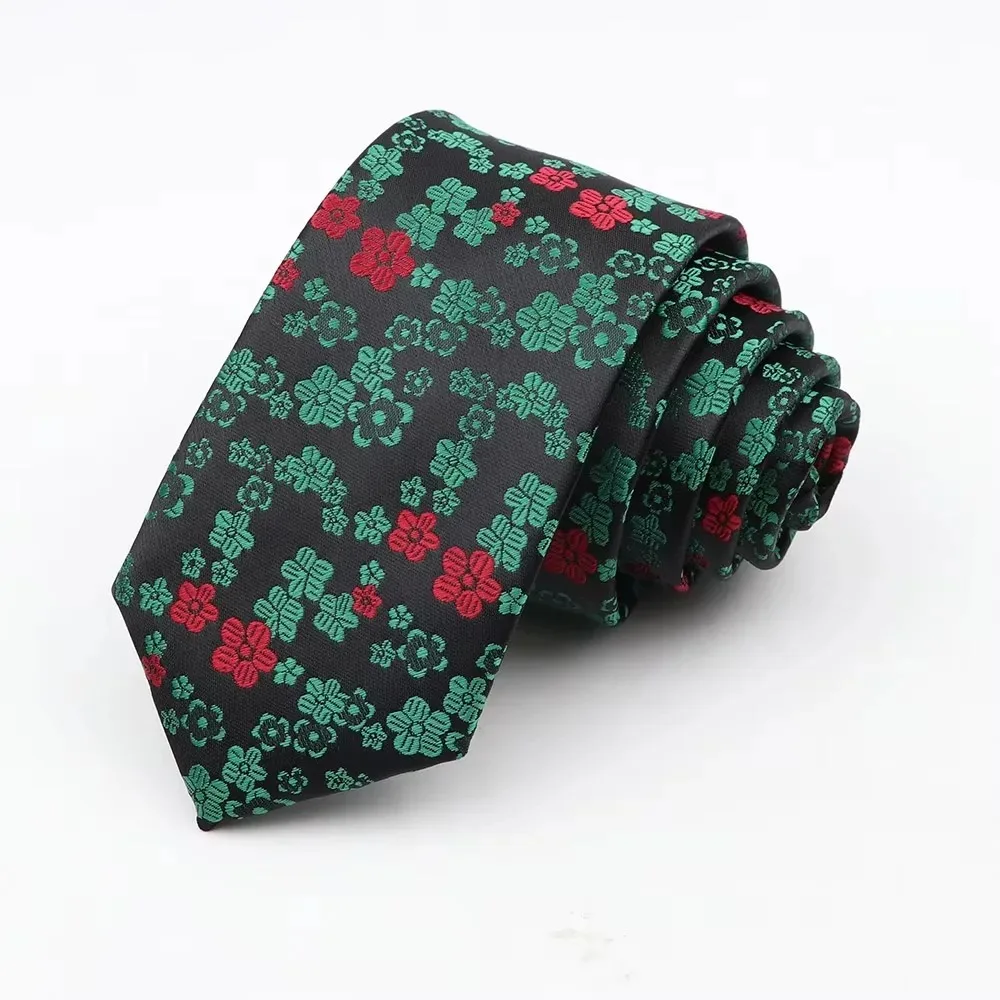 Man's 6cm Casual Floral Polyester Tie Red Blue Green Flower Pattern Jacquard Necktie Business Suit Accessory Wedding Party Gifts