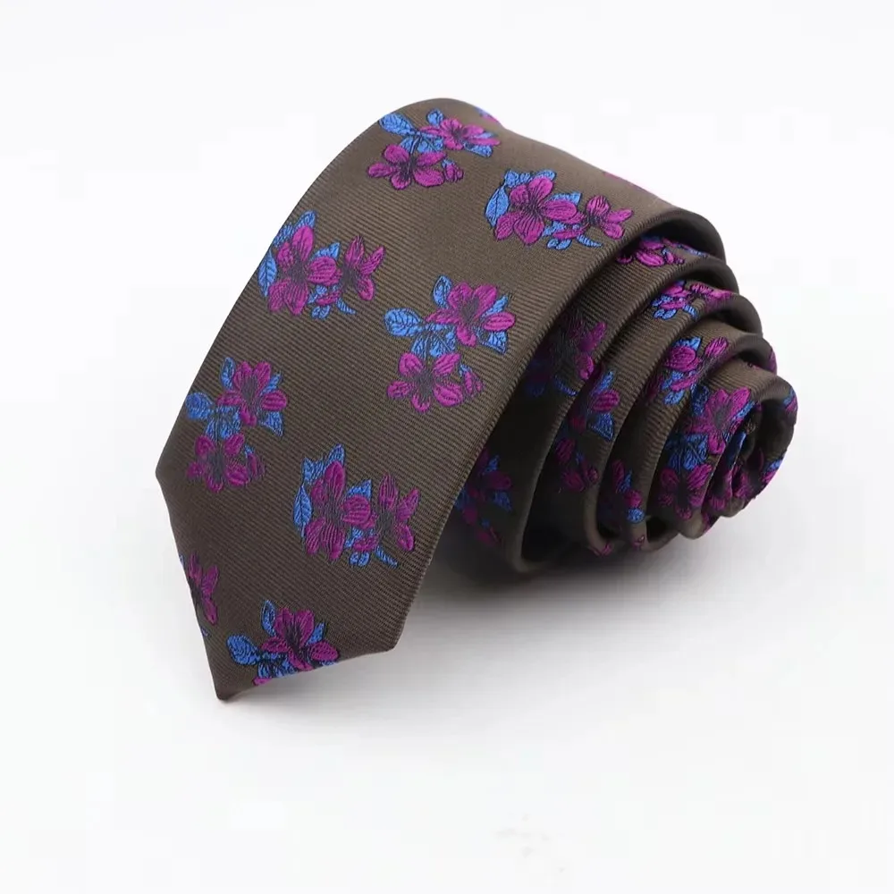 Man's 6cm Casual Floral Polyester Tie Red Blue Green Flower Pattern Jacquard Necktie Business Suit Accessory Wedding Party Gifts