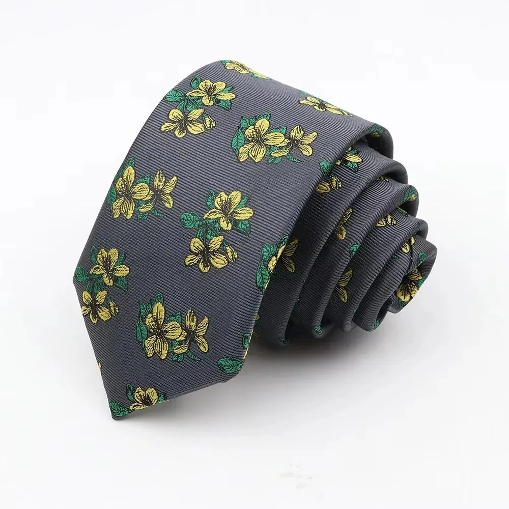 Man's 6cm Casual Floral Polyester Tie Red Blue Green Flower Pattern Jacquard Necktie Business Suit Accessory Wedding Party Gifts