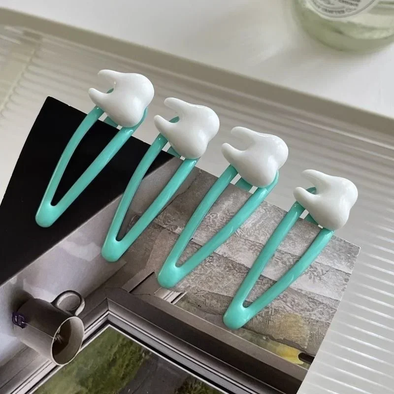 Y2K Tooth Hair Clip Funny Punk Girls Hairpin Cartoon Dental Tooth Clip Hair Accessory Streetwear Harajuku Style Bangs BB Clip
