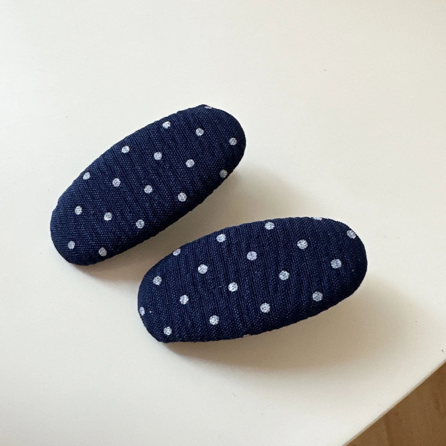 Vintage Korean Hair Clip Navy Blue Polka Dot Fabric Hairpin Handmade No Damage Hair Accessories for Women Hair Clips for Girls