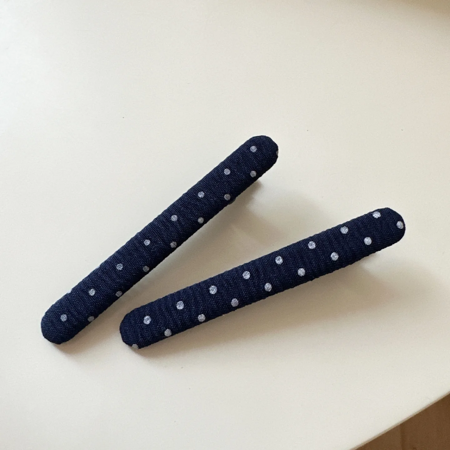 Vintage Korean Hair Clip Navy Blue Polka Dot Fabric Hairpin Handmade No Damage Hair Accessories for Women Hair Clips for Girls