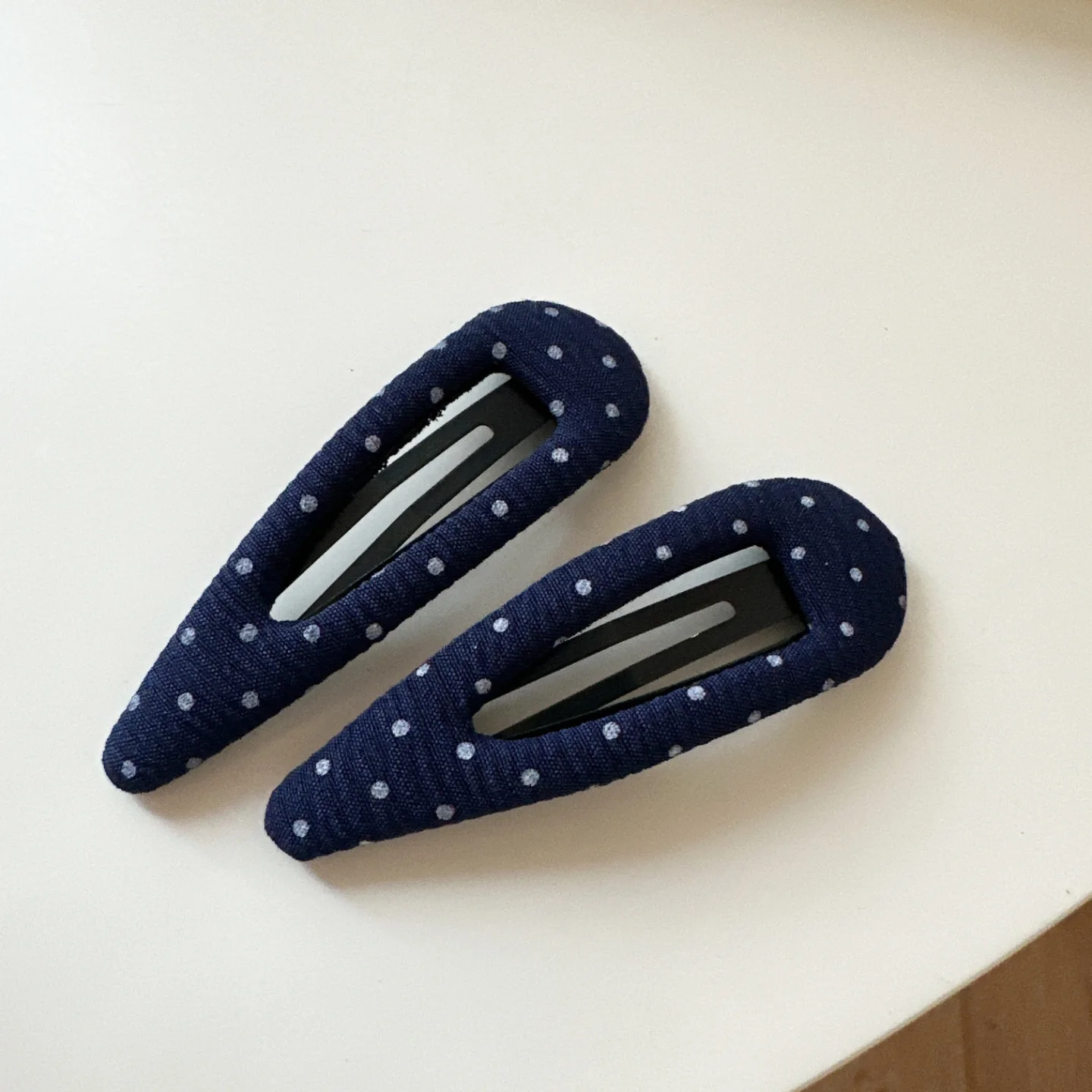 Vintage Korean Hair Clip Navy Blue Polka Dot Fabric Hairpin Handmade No Damage Hair Accessories for Women Hair Clips for Girls