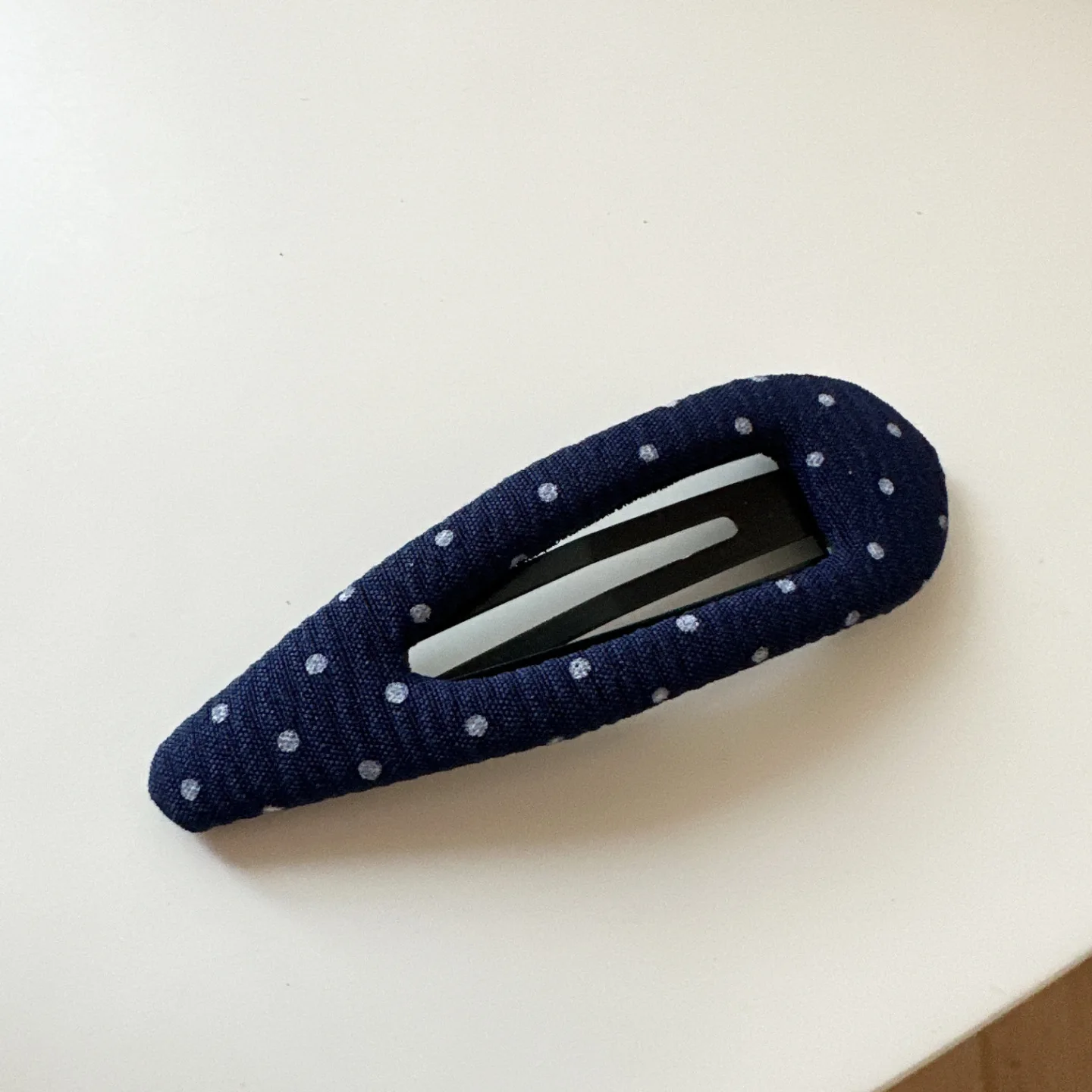 Vintage Korean Hair Clip Navy Blue Polka Dot Fabric Hairpin Handmade No Damage Hair Accessories for Women Hair Clips for Girls