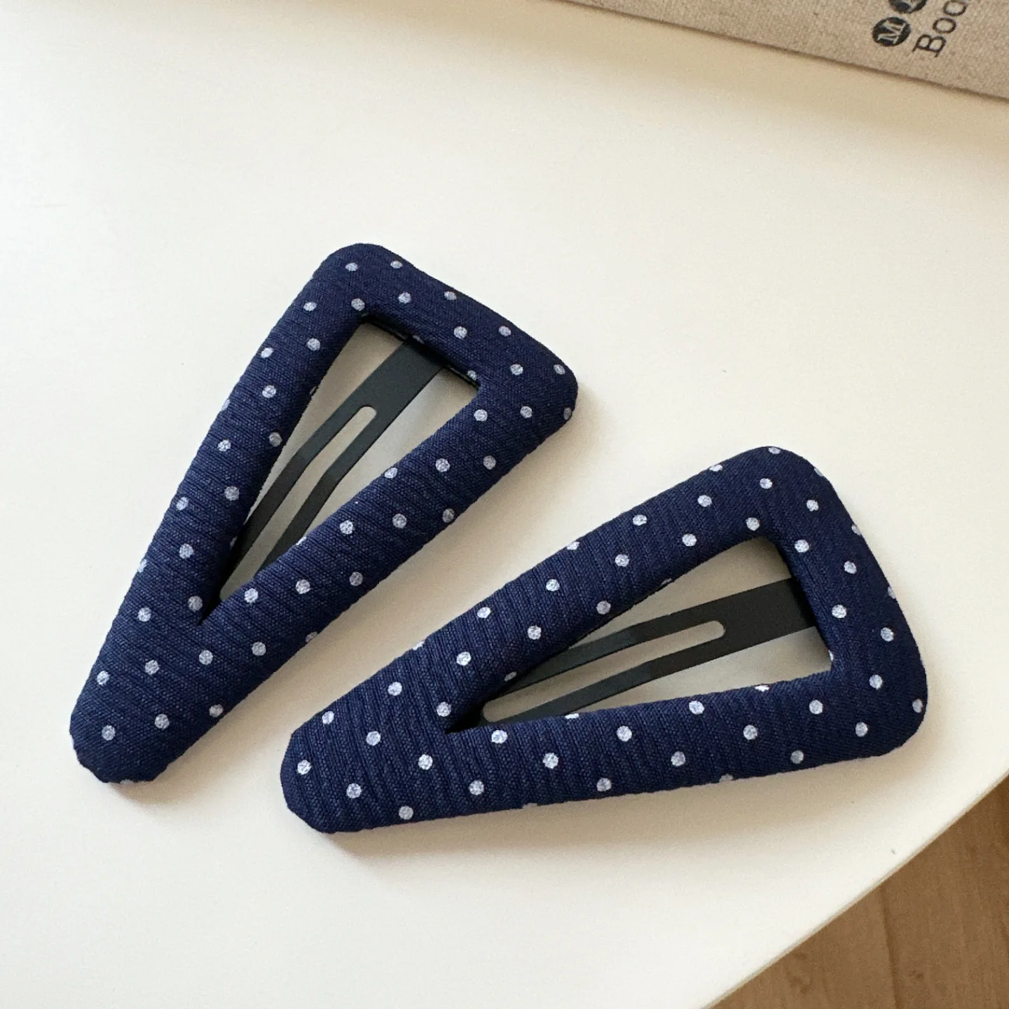 Vintage Korean Hair Clip Navy Blue Polka Dot Fabric Hairpin Handmade No Damage Hair Accessories for Women Hair Clips for Girls