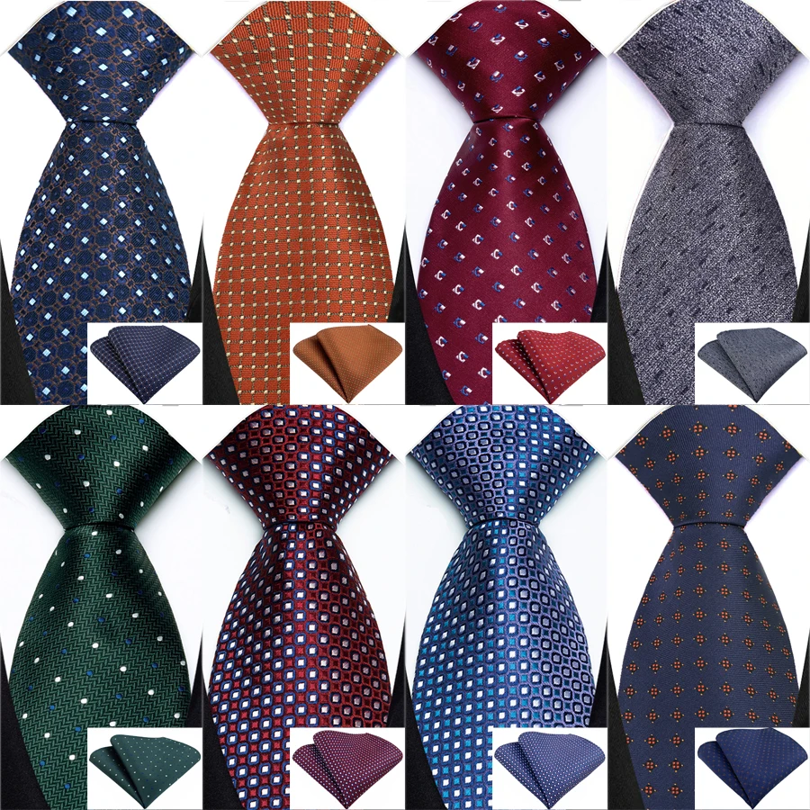 New Design Green Brown Red Necktie Set Polyester Pocket Square Tie Set Classic Polka Dot Tie For Men Daily Wear Shirt Accessor