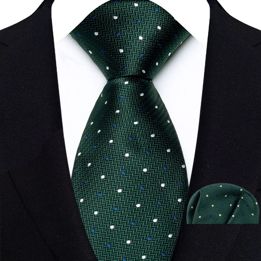 New Design Green Brown Red Necktie Set Polyester Pocket Square Tie Set Classic Polka Dot Tie For Men Daily Wear Shirt Accessor