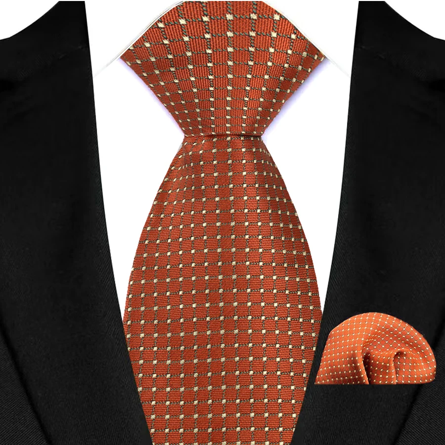 New Design Green Brown Red Necktie Set Polyester Pocket Square Tie Set Classic Polka Dot Tie For Men Daily Wear Shirt Accessor