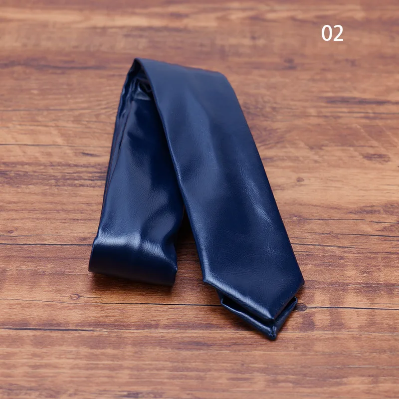 New Fashion PU Leather Neck Ties For Men Pure Solid Black White Necktie 5.5CM Narrow Tie Wedding Party Business Suit Accessories