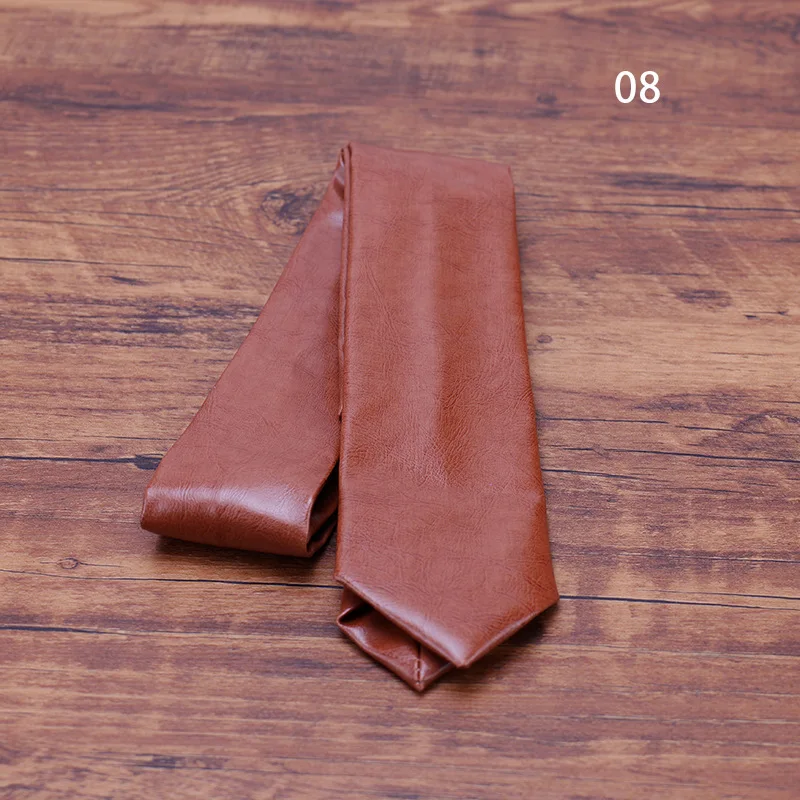 New Fashion PU Leather Neck Ties For Men Pure Solid Black White Necktie 5.5CM Narrow Tie Wedding Party Business Suit Accessories