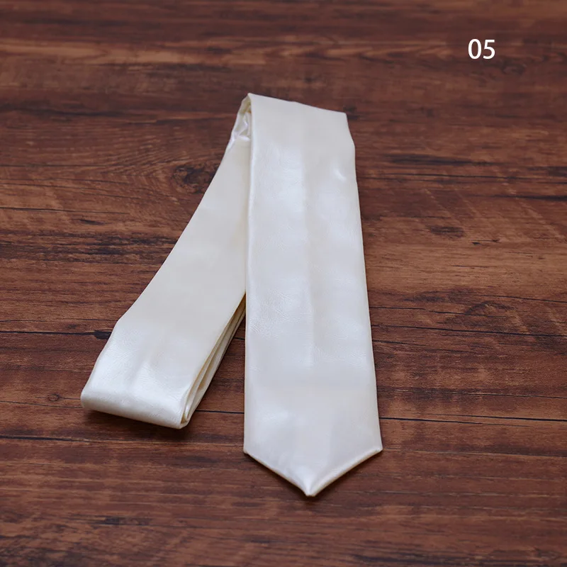 New Fashion PU Leather Neck Ties For Men Pure Solid Black White Necktie 5.5CM Narrow Tie Wedding Party Business Suit Accessories