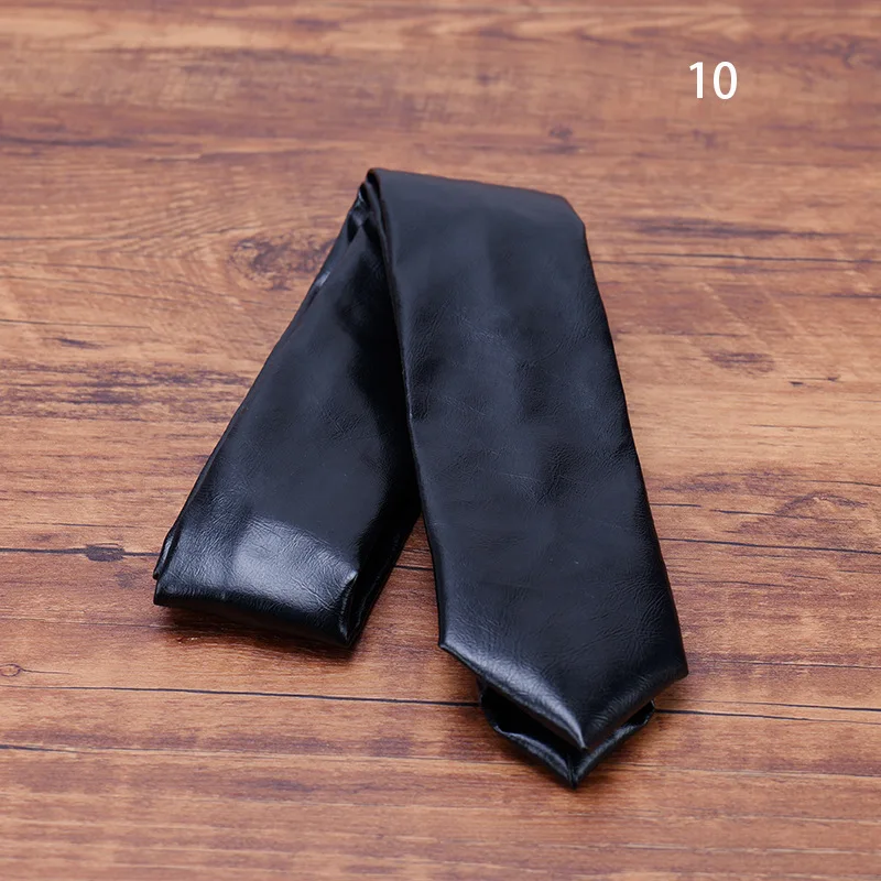 New Fashion PU Leather Neck Ties For Men Pure Solid Black White Necktie 5.5CM Narrow Tie Wedding Party Business Suit Accessories