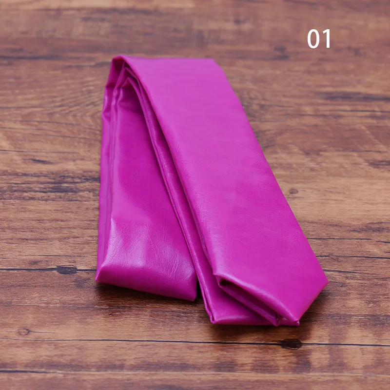 New Fashion PU Leather Neck Ties For Men Pure Solid Black White Necktie 5.5CM Narrow Tie Wedding Party Business Suit Accessories