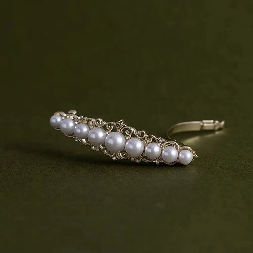 White Moonlight Elegant French Spring Clip Vintage Exquisite Half-Tied Hair Clip Small Horizontal Hairpin Clip Hair Accessories