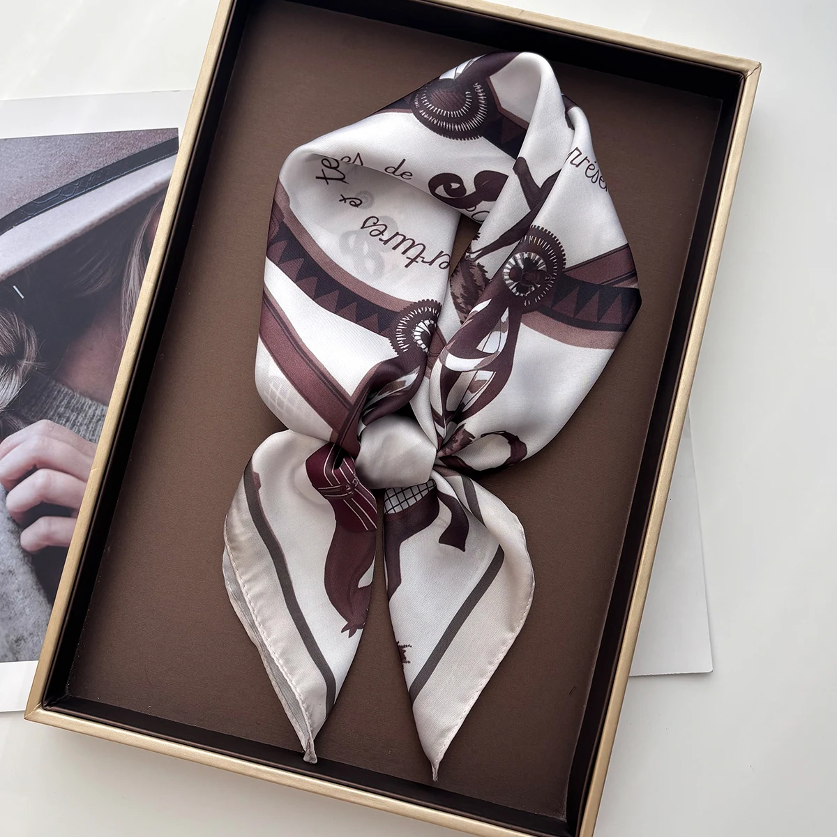 Women Square Scarf Silk Imitation Luxury Design Neckerchief Bandana Foulard Lady Shawl Scarves Wrap Head Hair Band Ties