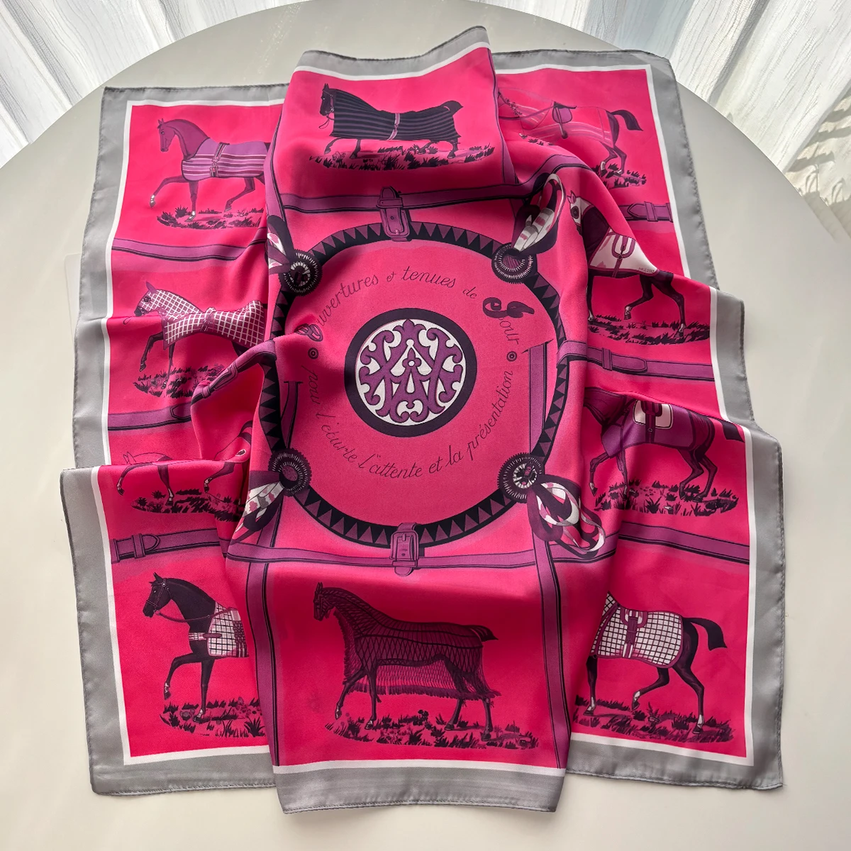 Women Square Scarf Silk Imitation Luxury Design Neckerchief Bandana Foulard Lady Shawl Scarves Wrap Head Hair Band Ties