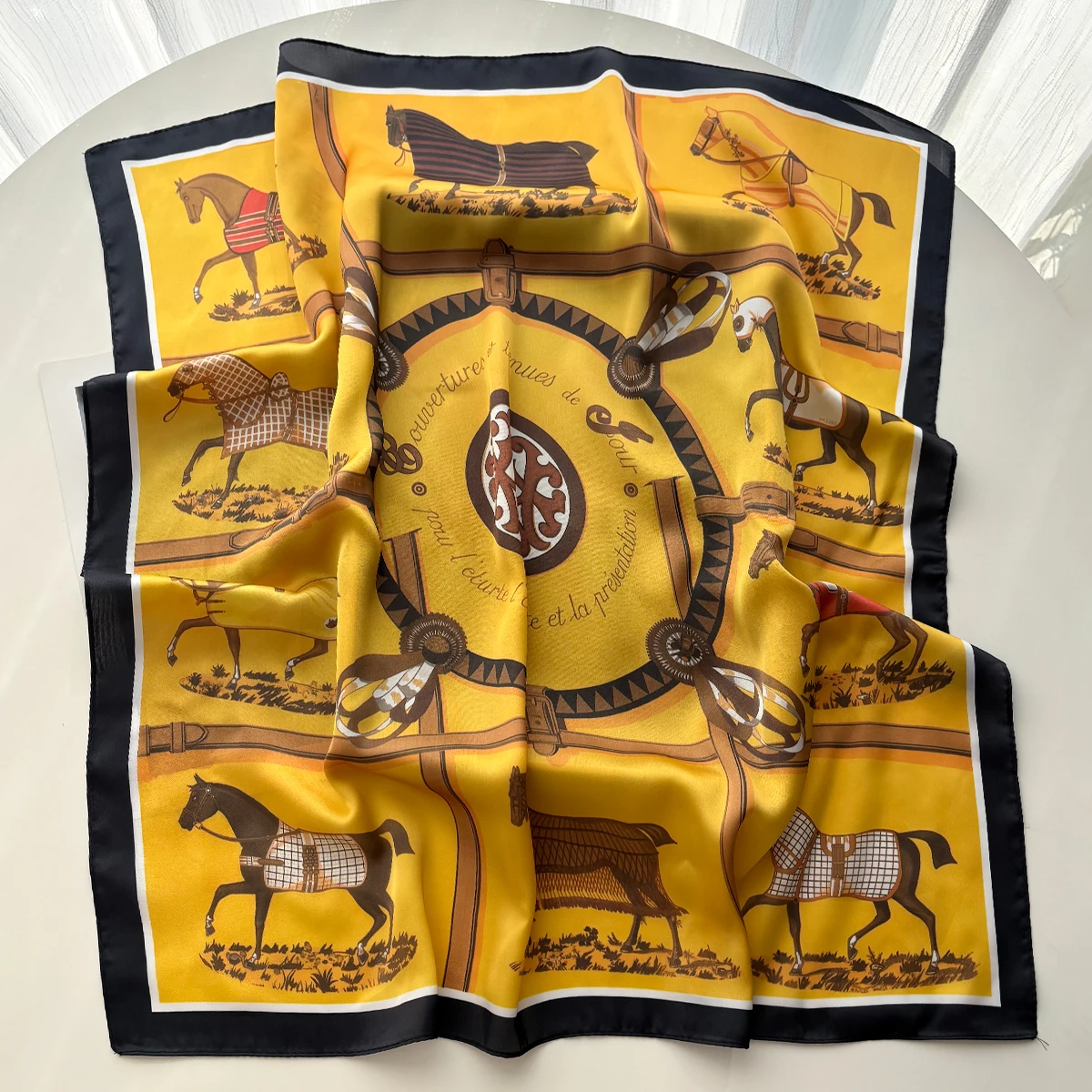 Women Square Scarf Silk Imitation Luxury Design Neckerchief Bandana Foulard Lady Shawl Scarves Wrap Head Hair Band Ties