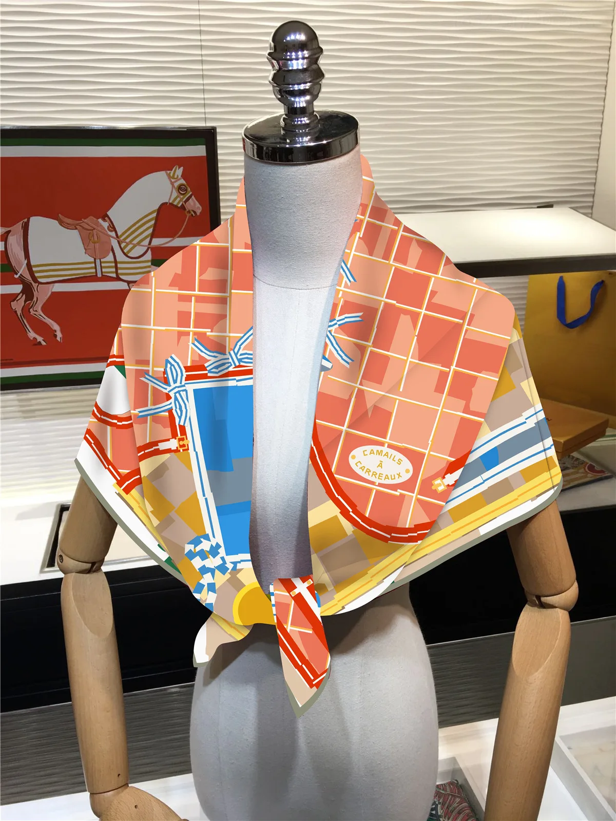 Twill Silk Scarf Shawl Luxury Brand Plaid Horse Head Print Square Scarf Women Hijabs Bandana Foulard Neckerchief Head Scarves