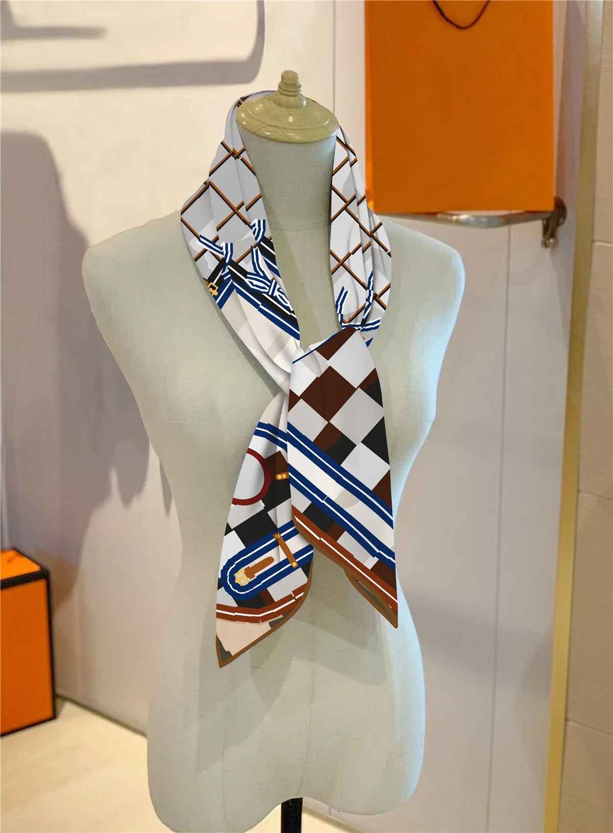 Twill Silk Scarf Shawl Luxury Brand Plaid Horse Head Print Square Scarf Women Hijabs Bandana Foulard Neckerchief Head Scarves