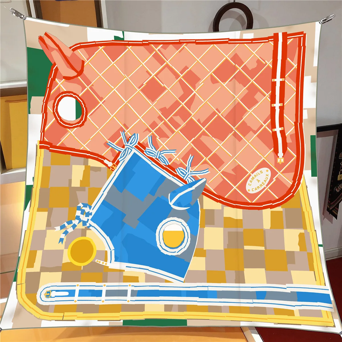 Twill Silk Scarf Shawl Luxury Brand Plaid Horse Head Print Square Scarf Women Hijabs Bandana Foulard Neckerchief Head Scarves
