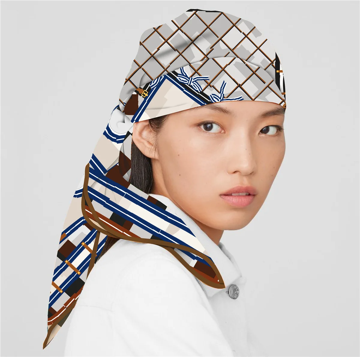Twill Silk Scarf Shawl Luxury Brand Plaid Horse Head Print Square Scarf Women Hijabs Bandana Foulard Neckerchief Head Scarves