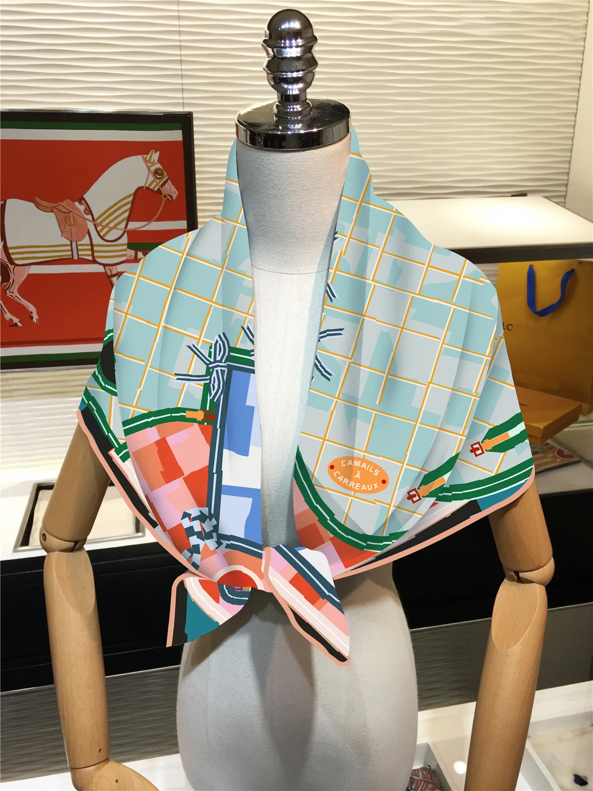Twill Silk Scarf Shawl Luxury Brand Plaid Horse Head Print Square Scarf Women Hijabs Bandana Foulard Neckerchief Head Scarves