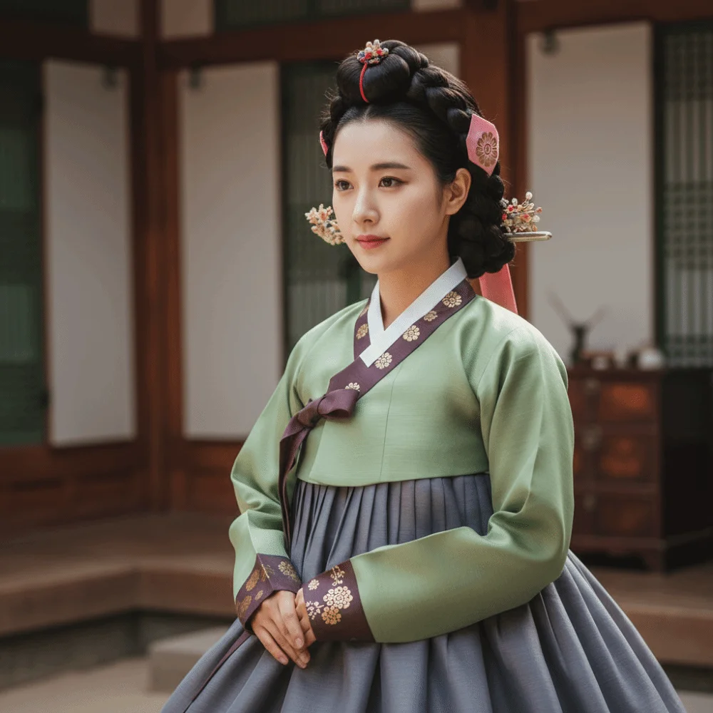 Fashion Flower Korean Headband Ribbon Court Korean Hanbok Hairband Traditional Headdress Stage Dance Costume Girl