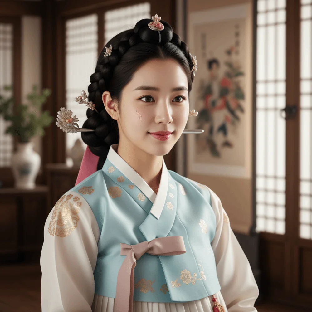 Fashion Flower Korean Headband Ribbon Court Korean Hanbok Hairband Traditional Headdress Stage Dance Costume Girl