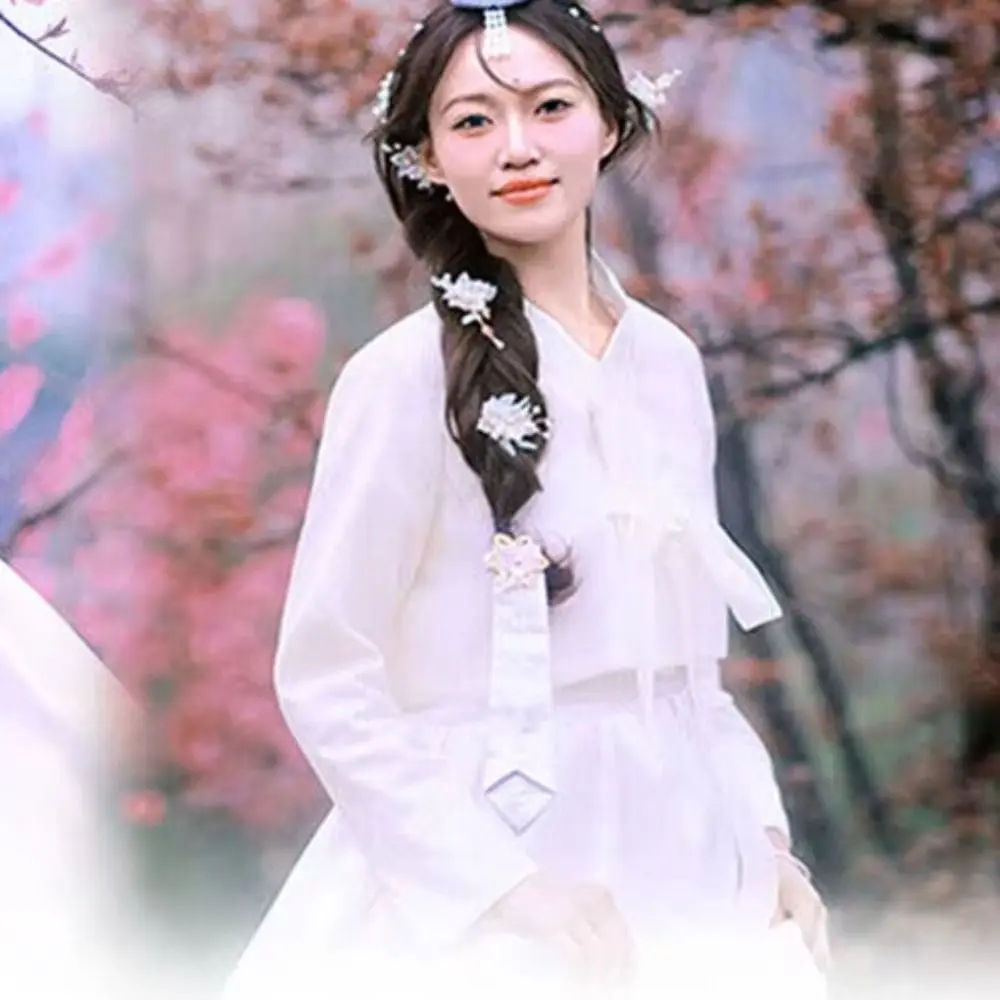 Fashion Flower Korean Headband Ribbon Court Korean Hanbok Hairband Traditional Headdress Stage Dance Costume Girl
