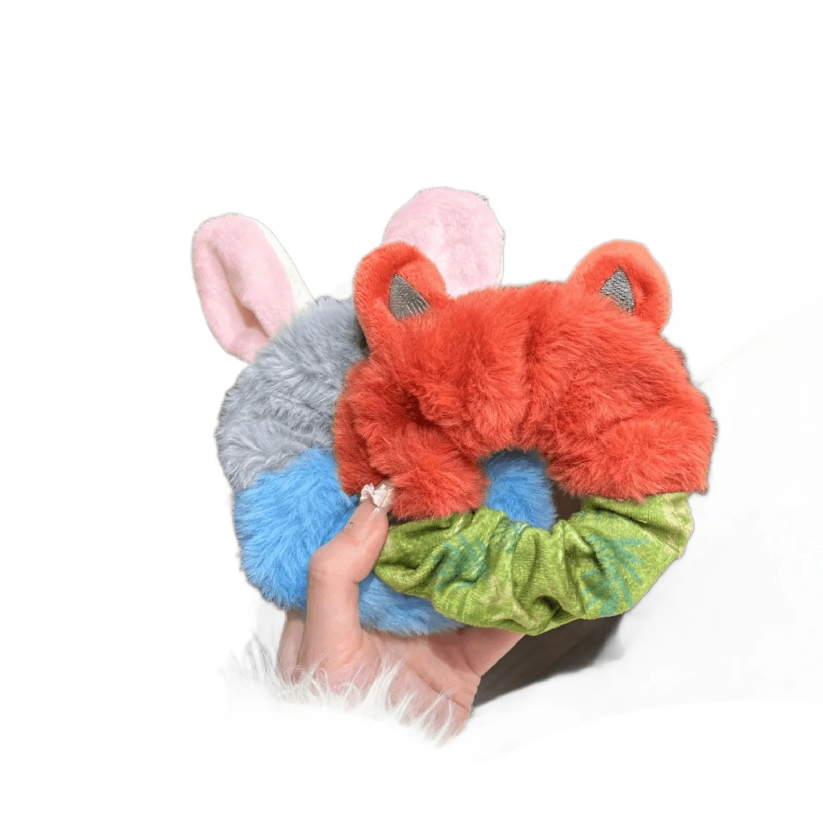 1/2PC Crazy Animal City Theme Plush Scrunchie Set, Fox Rabbit Hair Ties, Cute Cartoon Hair Accessories, Stylish Party Hair Decor