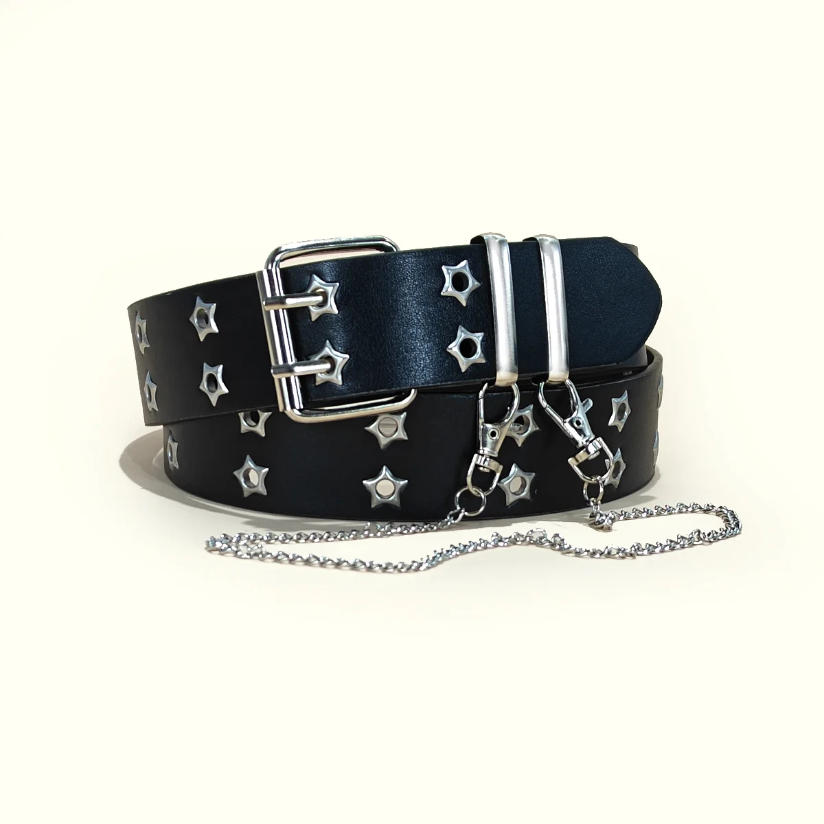 Star Eye Rivet Belt Gothic Style Double Pin Buckle Man/woman Fashion Casual Punk Style Pu Leather Waistband for Jeans Y2K Belt
