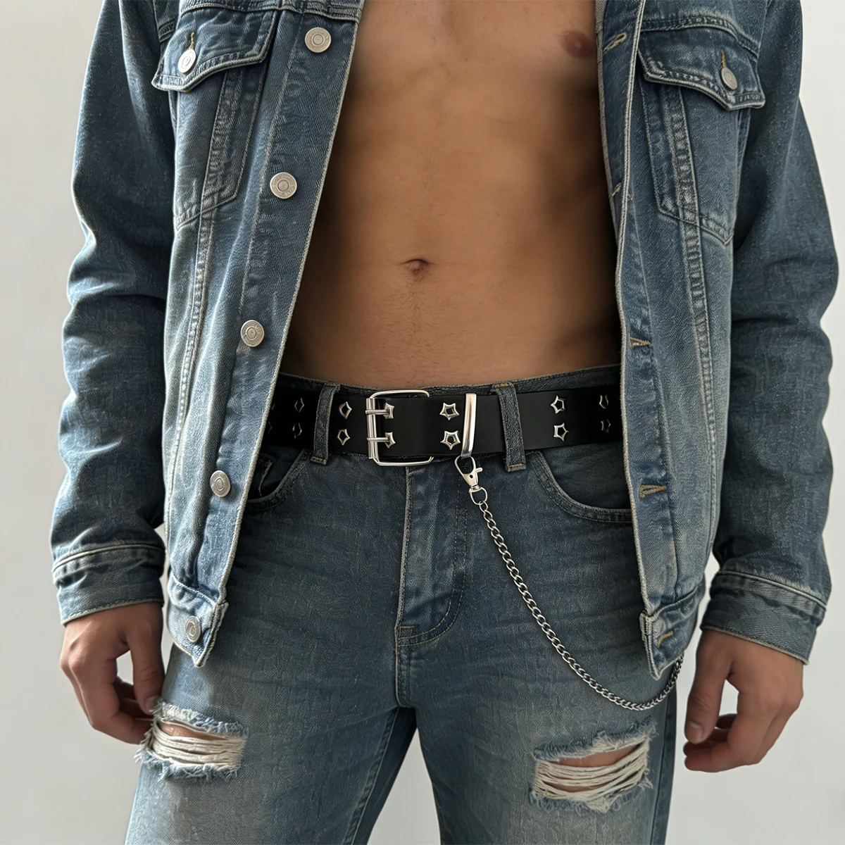Star Eye Rivet Belt Gothic Style Double Pin Buckle Man/woman Fashion Casual Punk Style Pu Leather Waistband for Jeans Y2K Belt