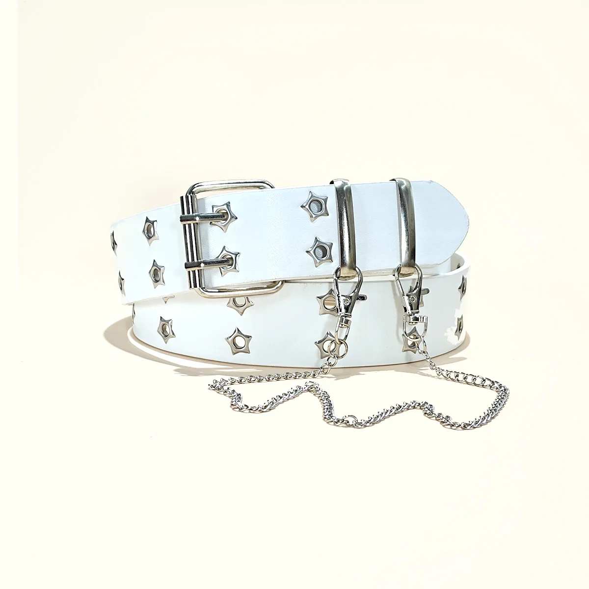Star Eye Rivet Belt Gothic Style Double Pin Buckle Man/woman Fashion Casual Punk Style Pu Leather Waistband for Jeans Y2K Belt