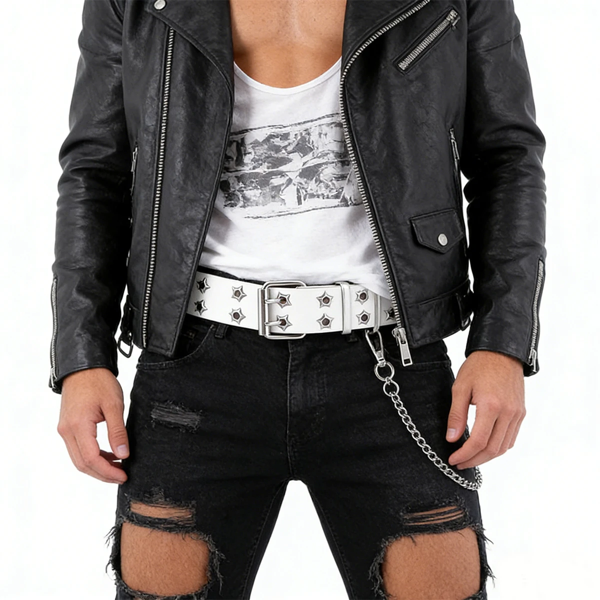 Star Eye Rivet Belt Gothic Style Double Pin Buckle Man/woman Fashion Casual Punk Style Pu Leather Waistband for Jeans Y2K Belt