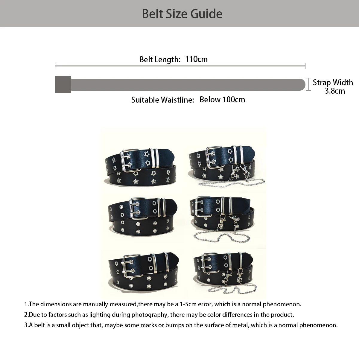 Star Eye Rivet Belt Gothic Style Double Pin Buckle Man/woman Fashion Casual Punk Style Pu Leather Waistband for Jeans Y2K Belt