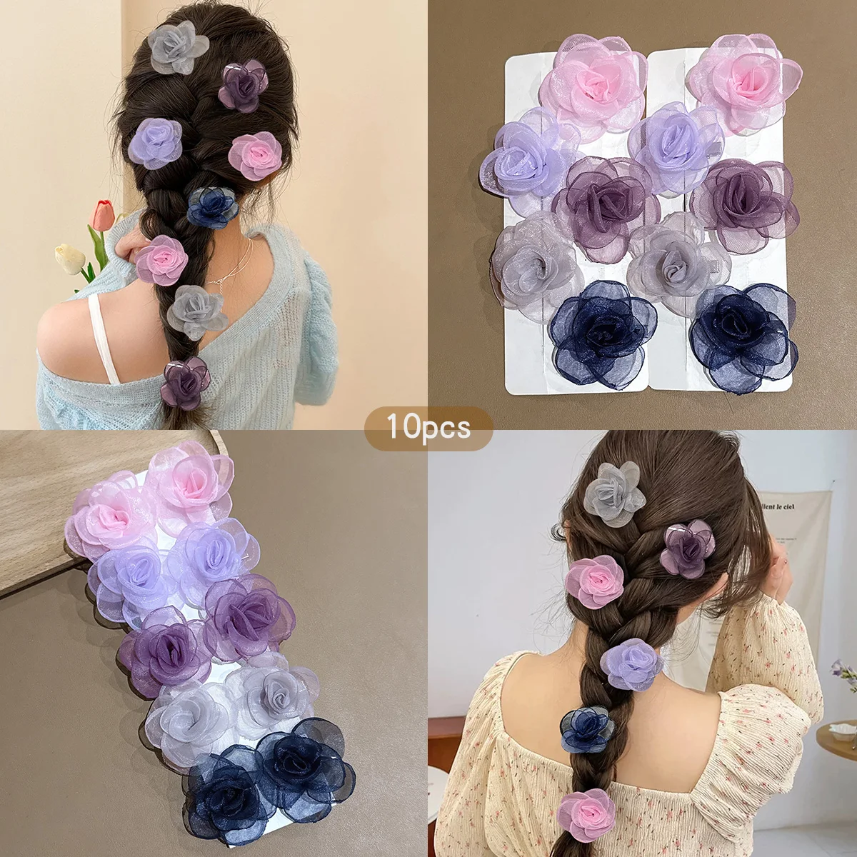 10 Sweet and Versatile Colorful Random Flower Hair Clips Suitable for Daily Hair Accessories