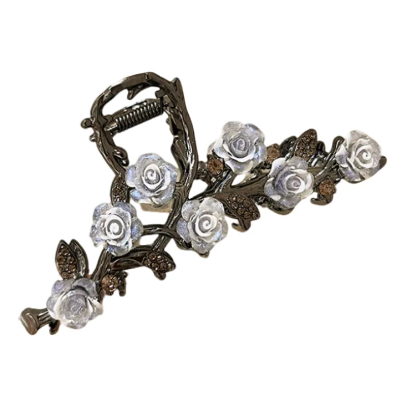 Exquisite and High-End Rose Flower Large Claw Clip, Minimalist Style Hair Clip, Back of the Head Shark Clip, Hair Accessory for