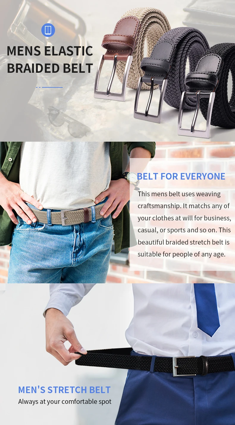 2 Pack Braided Elastic Belt Woven Stretch Belts for Men Women Casual Pants Jeans Golf Shirts