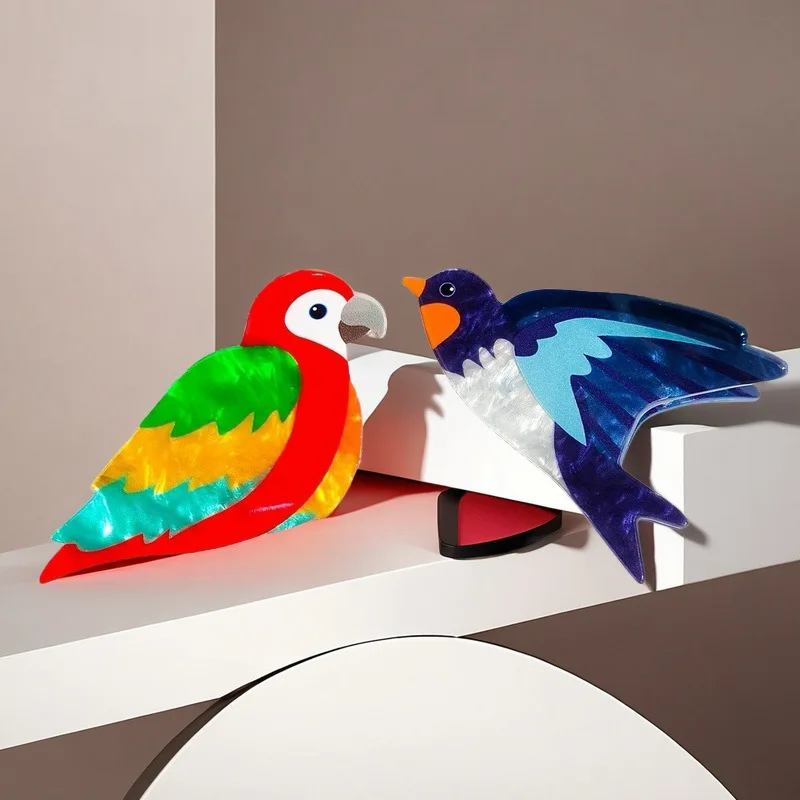 1PC Colorful Cute Simulation Parrot Shark Bird Ponytail Clip Creative Back of Head Hair Headdress for Women Girls
