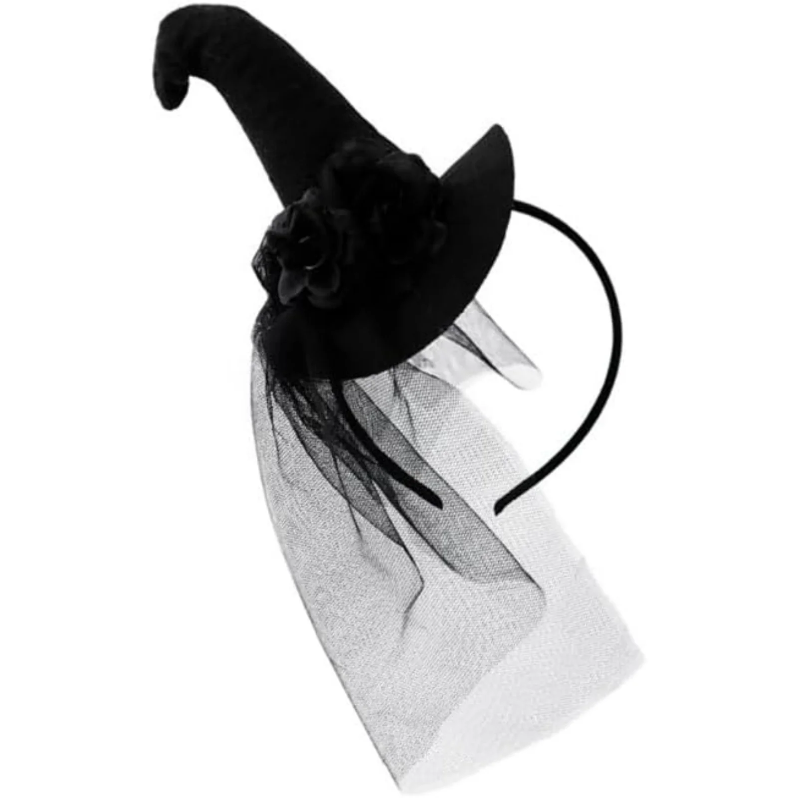 1PC Gothic Halloween Live Broadcast Hairband Women Photoshoots Hairband Witch Hat&Black Yarn Veil Headbands Black Color