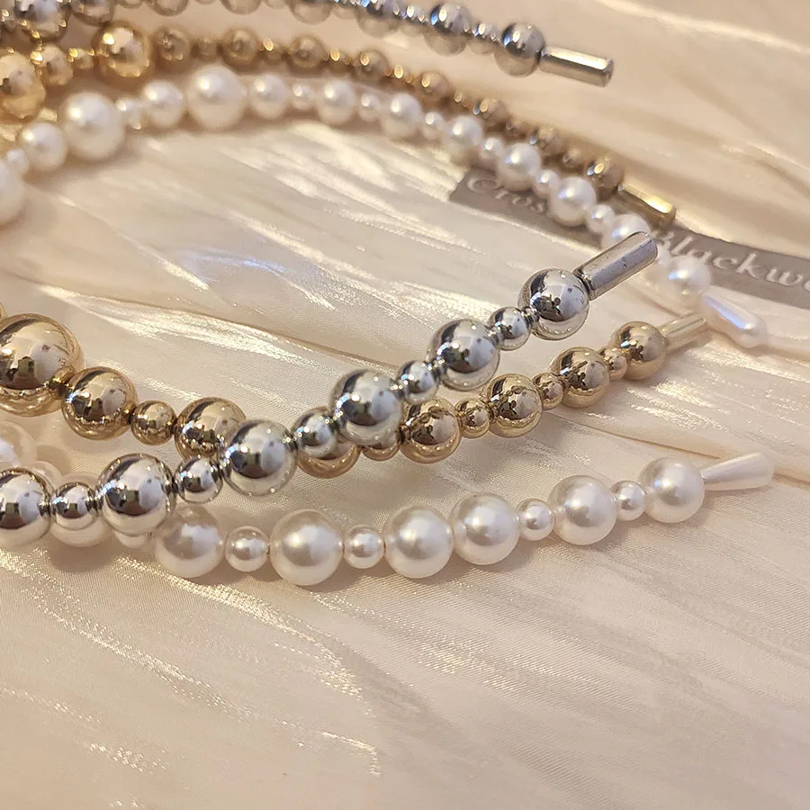 Korean Good Quality Pearl Gold Silver Headband Minimalist and Versatile Hair Bands Women Girls Hair Accessories