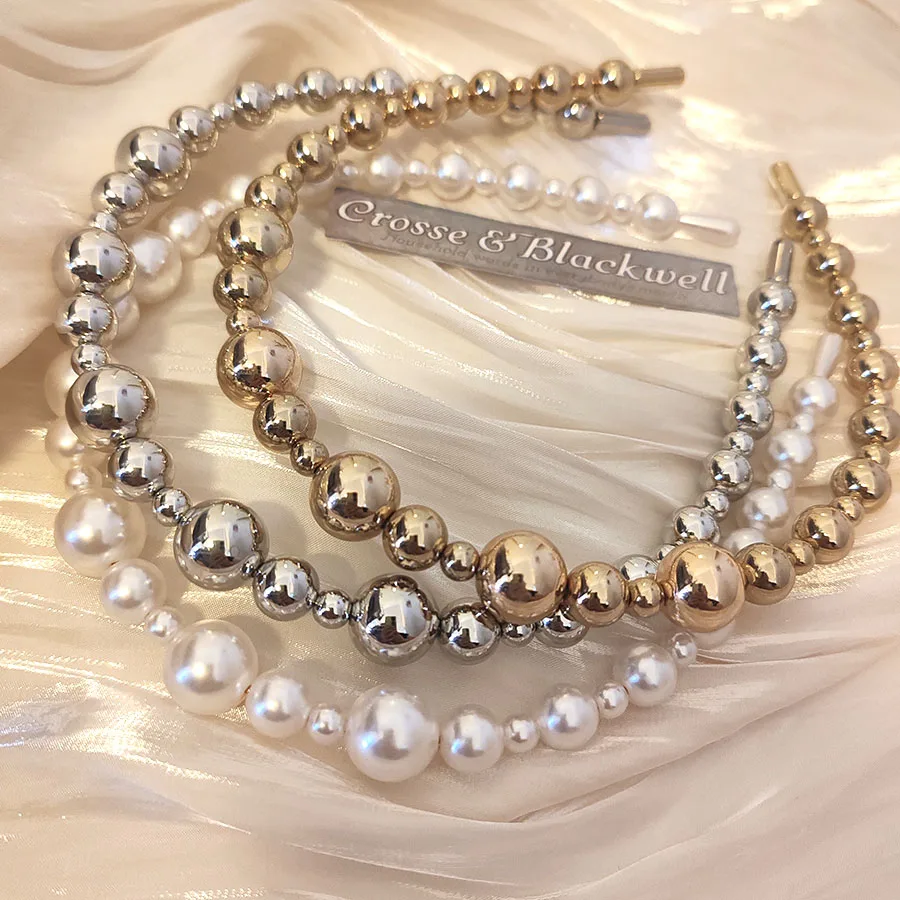 Korean Good Quality Pearl Gold Silver Headband Minimalist and Versatile Hair Bands Women Girls Hair Accessories
