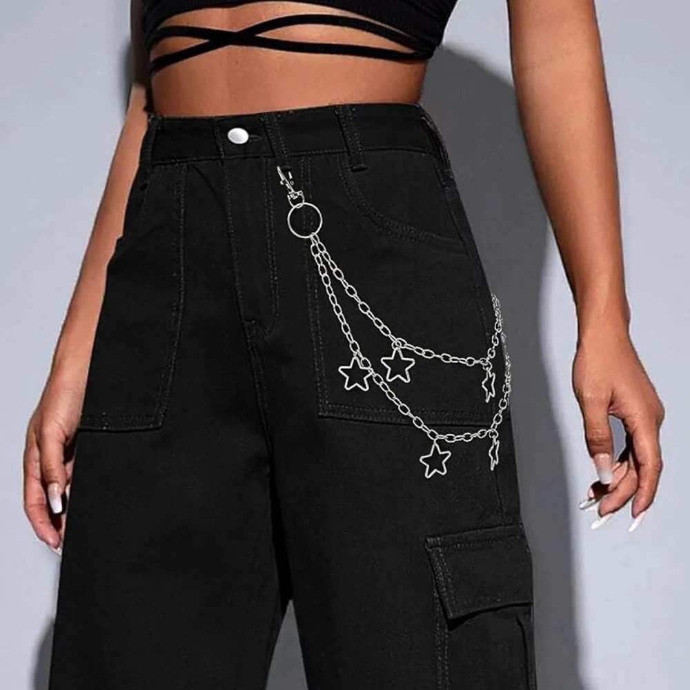 Star Double Layer Waist Chain Mens Decorative Pant Chain Jeans Trouser Chains Hip Hop Rock Chain Punk Retro Belt Chain