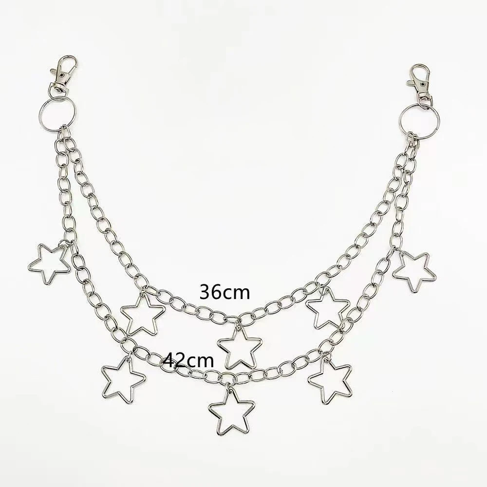 Star Double Layer Waist Chain Mens Decorative Pant Chain Jeans Trouser Chains Hip Hop Rock Chain Punk Retro Belt Chain