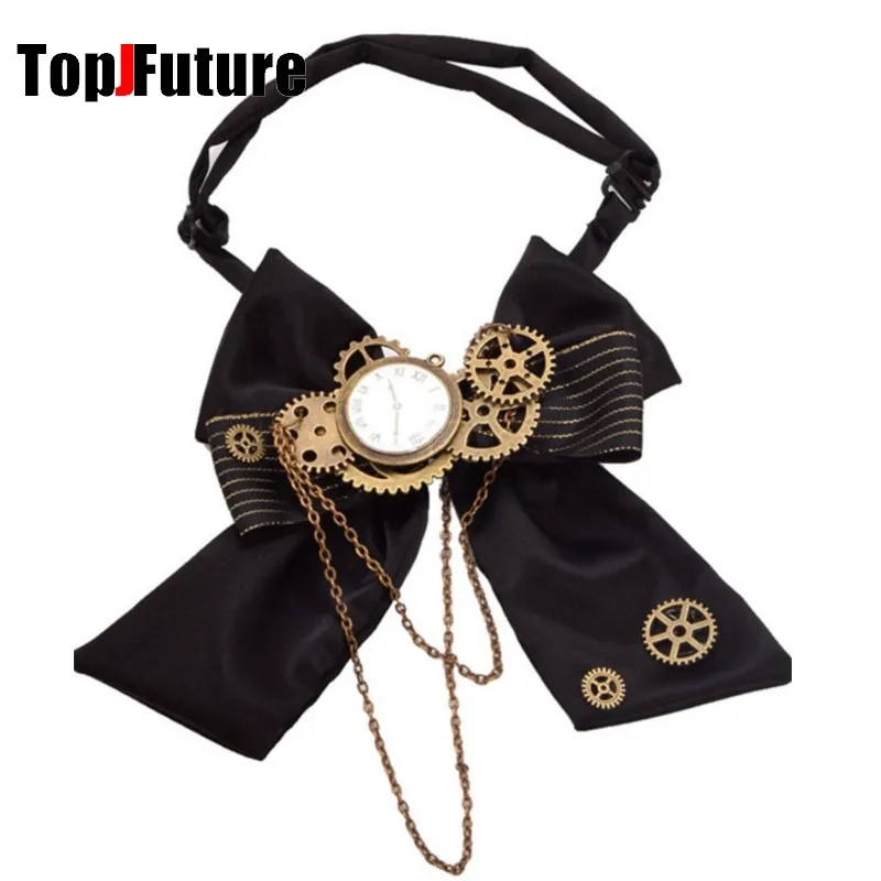 Women Men Steampunk Halloween Lolita Retro Bow Tie Clock Chain Gear Bow Tie Punk Y2K Girl Necktie Accessories Goth Tie