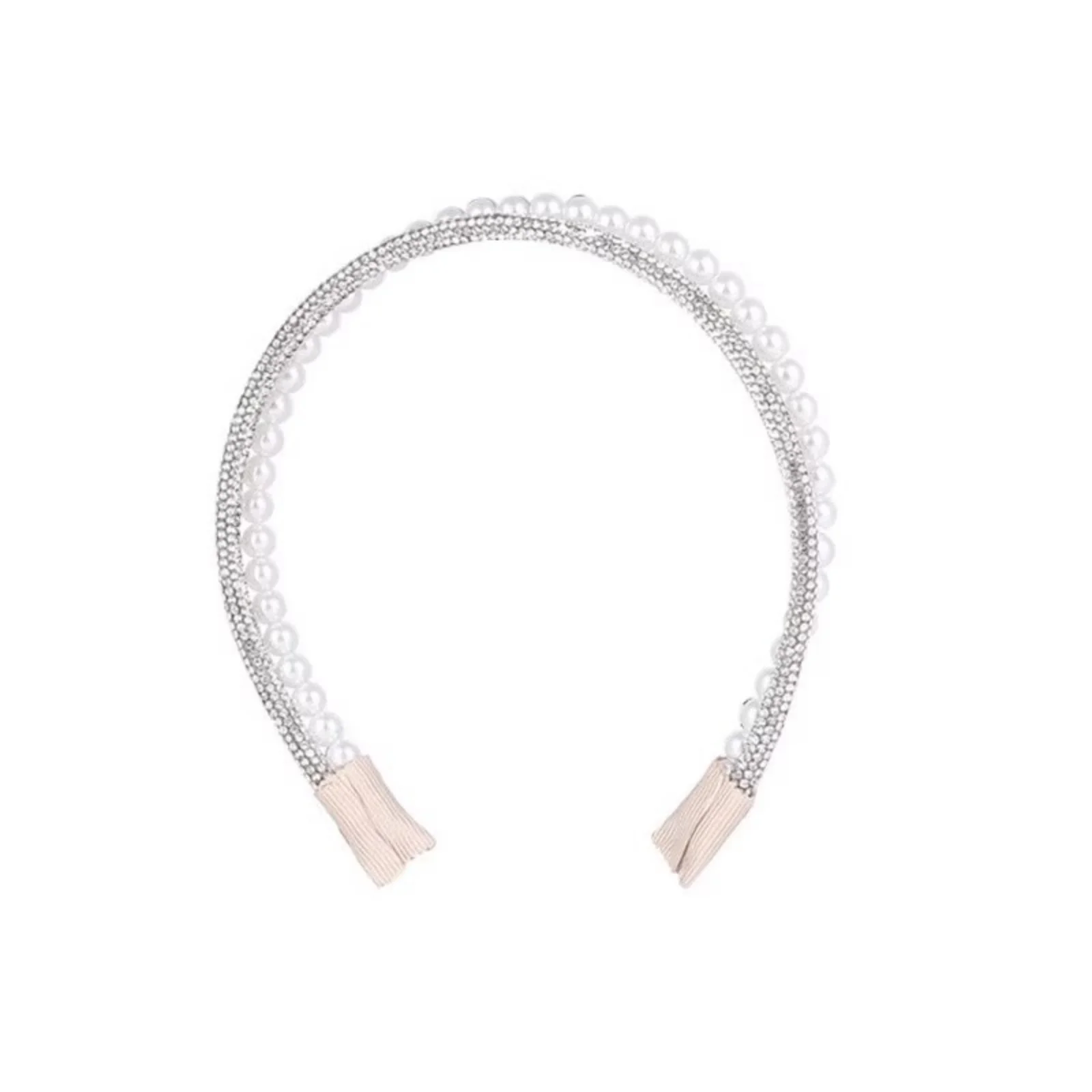 1PC Fashionable Double-Layer Imitation Pearl & Rhinestone Hair Hoop for Women - High-End Rhinestone-Inlaid, Versatile for Outing